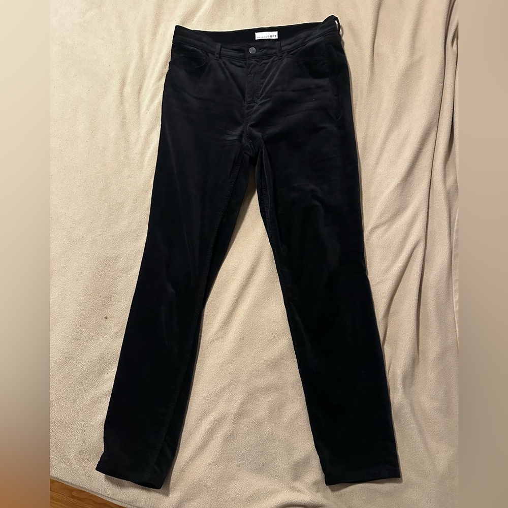 LOFT Black Velvet Pants Straight Leg